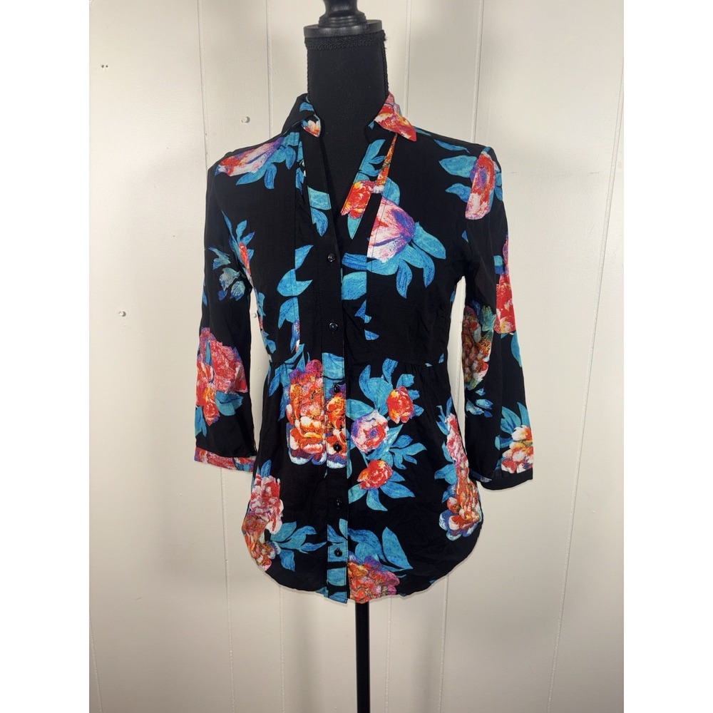 Maeve by Anthropologie Woodland Walk blouse black With Floral Cinch Waist 0‎